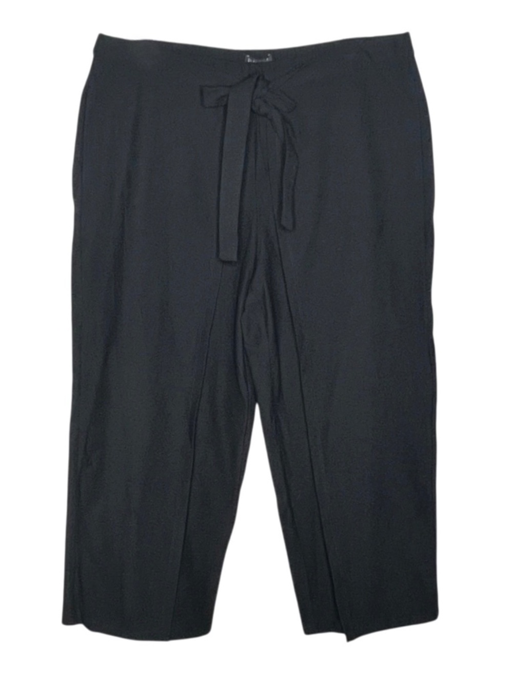 Eileen Fisher Black Tie Front Washable Stretch Crepe Crop Pants Women's L